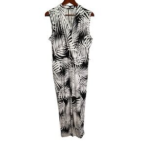 Sandra Darren Black & White Tropical Print Jumpsuit Size 12